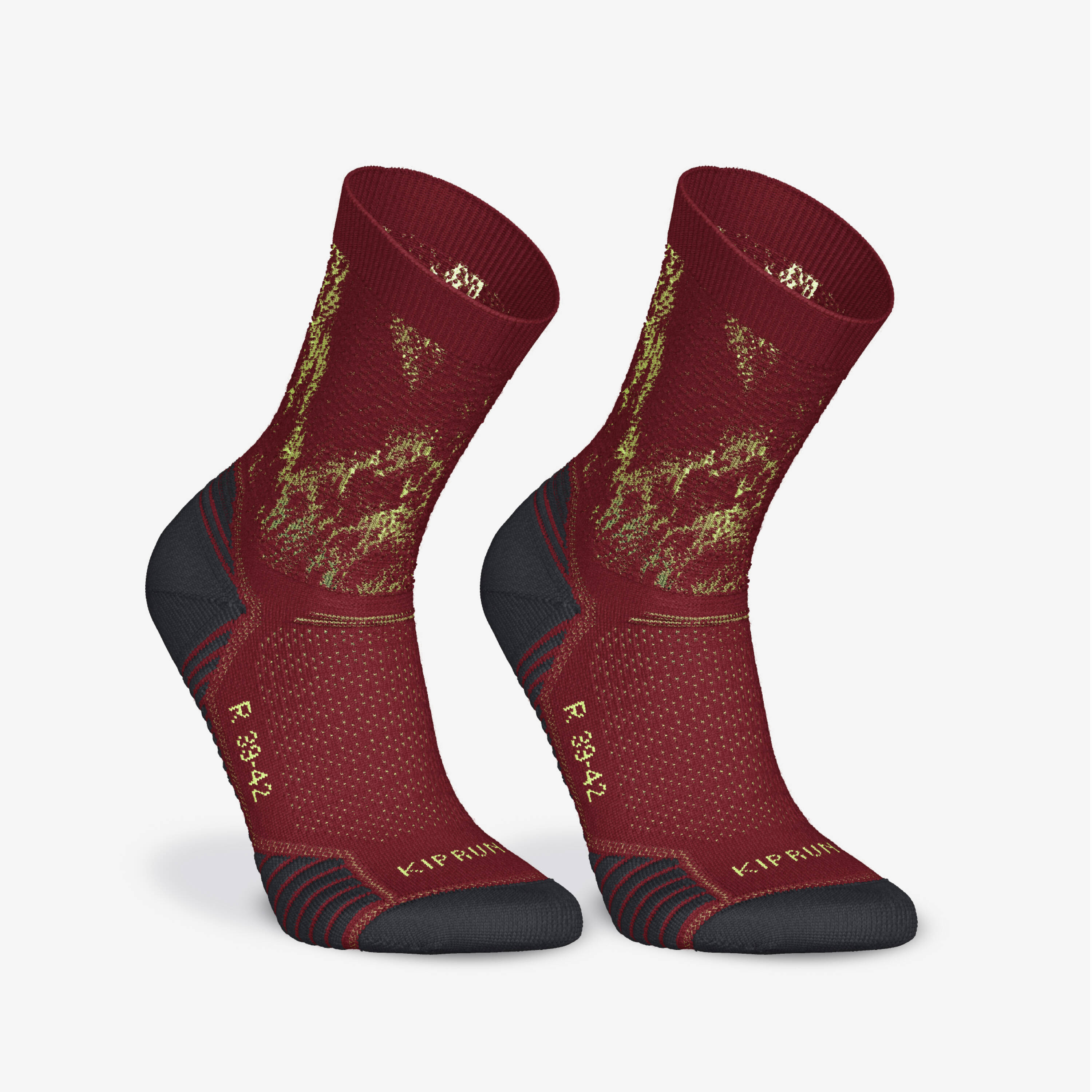 Pack of 2 Thick Mid-Calf Running Socks Run 500 - Burgundy Red -  1