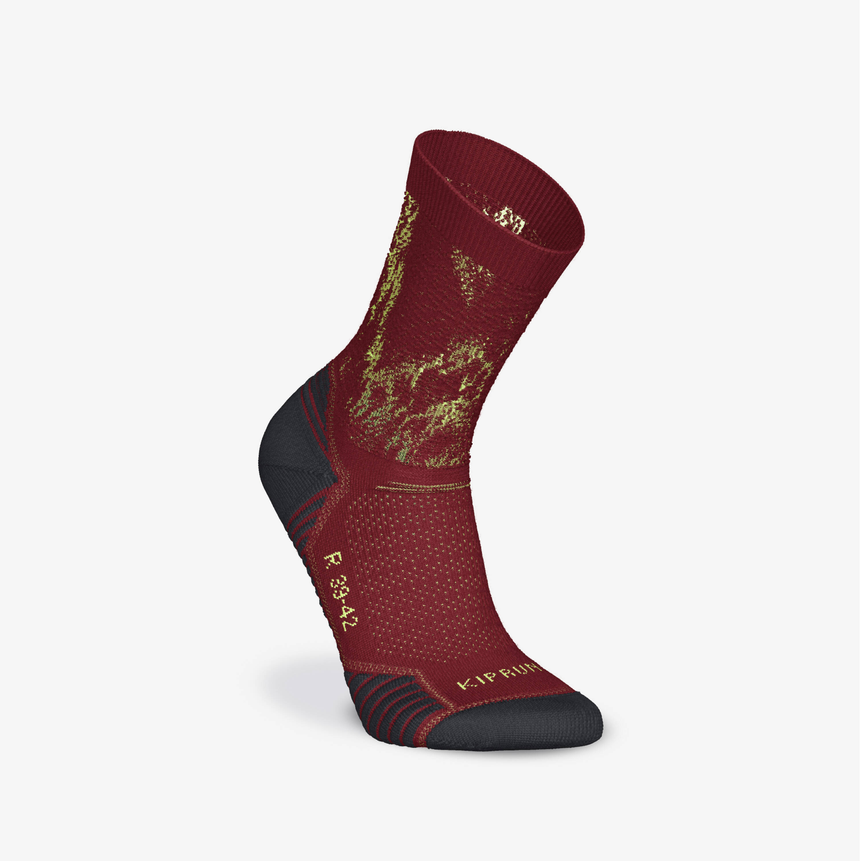 Pack of 2 Thick Mid-Calf Running Socks Run 500 - Burgundy Red -  2