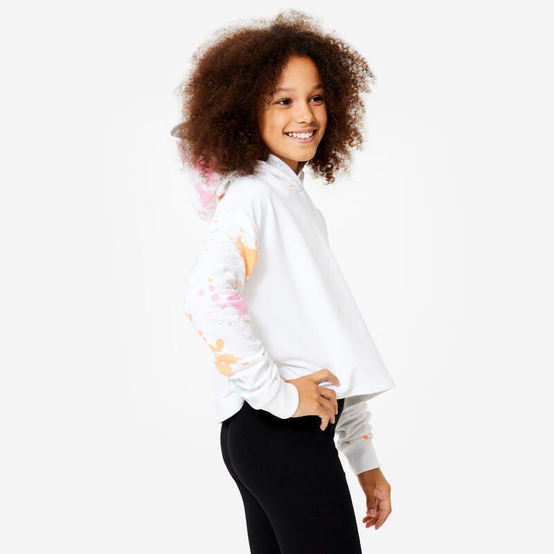 Sweat danse modern jazz crop avec capuche fille, blanc ultra et vert céladon