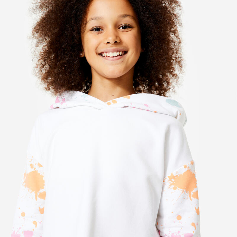 Sweat danse modern jazz crop avec capuche fille, blanc ultra et vert céladon