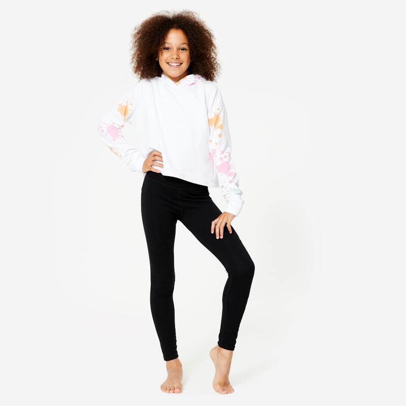 Sweat danse modern jazz crop avec capuche fille, blanc ultra et vert céladon