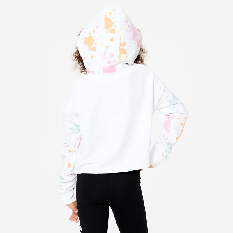 Sweat danse modern jazz crop avec capuche fille, blanc ultra et vert céladon