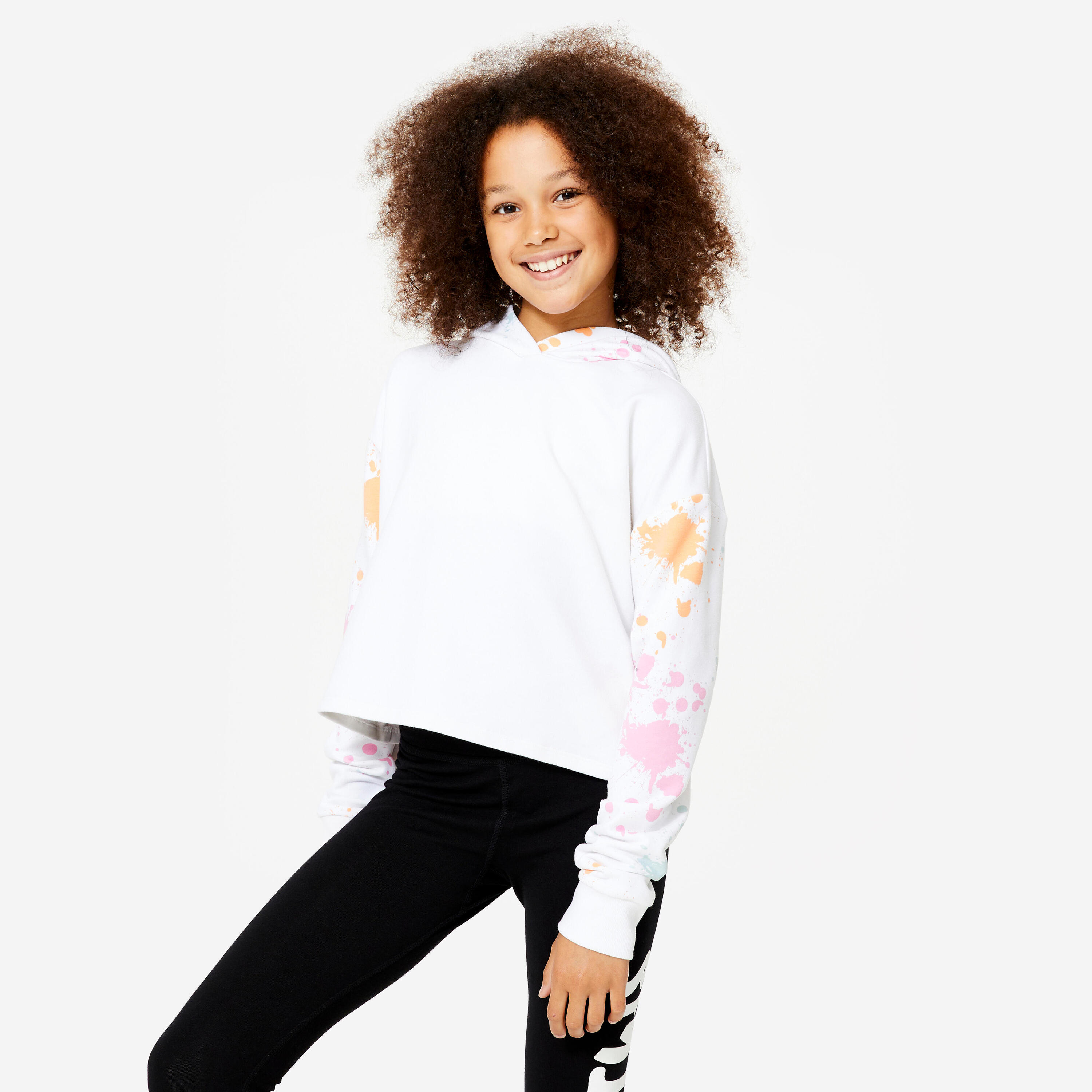 STAREVER Tanz-Sweatshirt Mädchen Modern Jazz Dance Crop Top mit Kapuze - weiss 