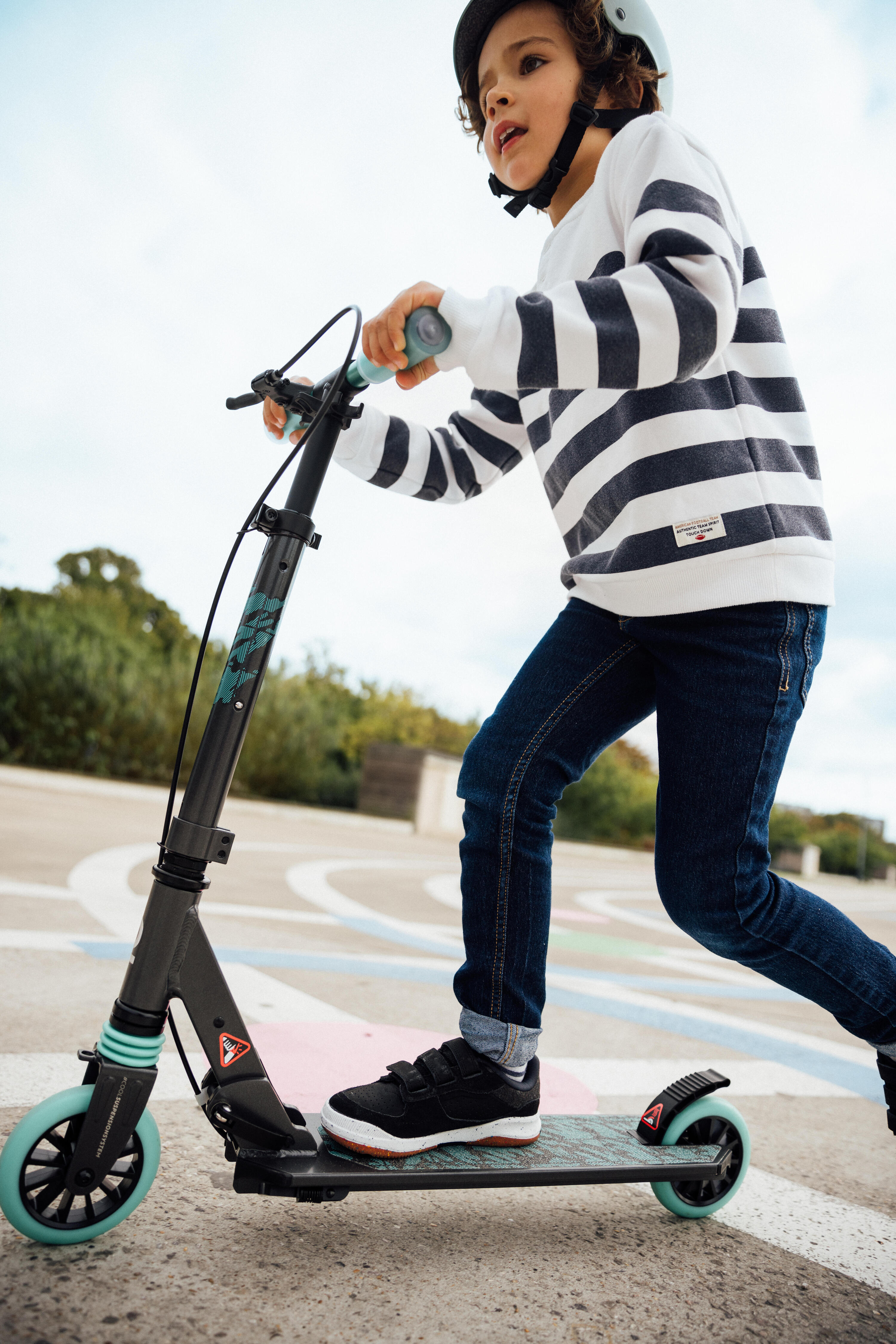 Scooter Tretroller Kinder Federung Lenkerbremse - Mid 5 grau/grün 22/22