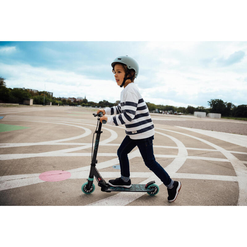 Trottinette enfant mid5 avec frein au guidon et suspension gris & vert