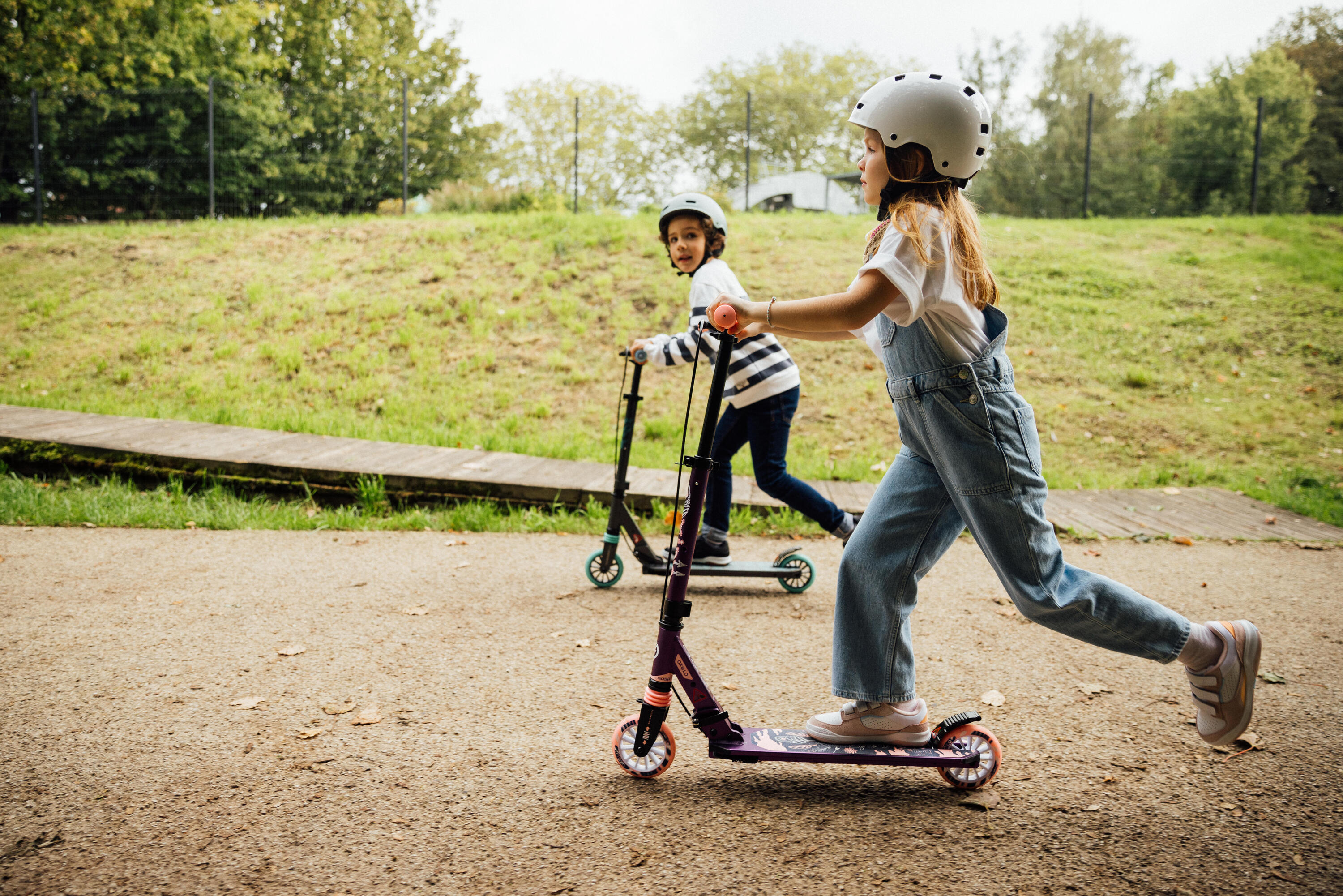 Scooter Tretroller Kinder Federung Lenkerbremse - Mid 5 grau/grün 19/22