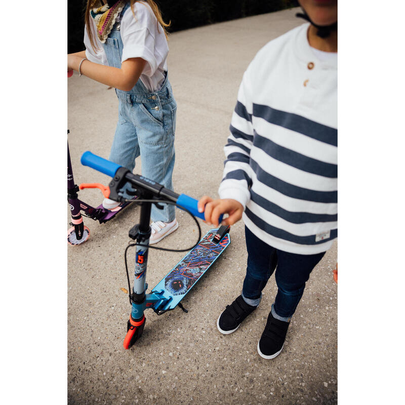 Trottinette enfant mid5 avec frein au guidon et suspension graphisme bleu