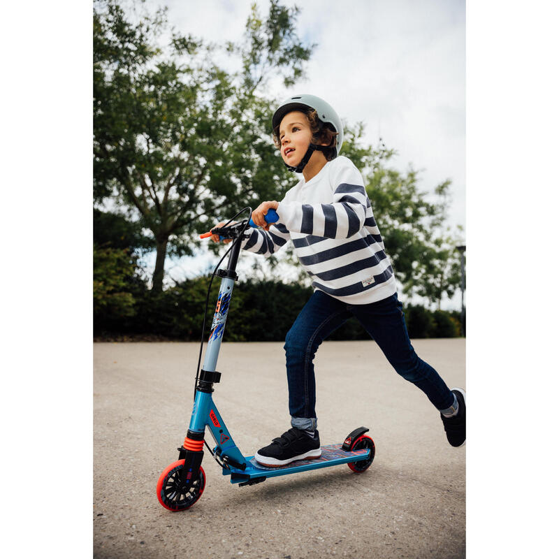 Trottinette enfant mid5 avec frein au guidon et suspension graphisme bleu