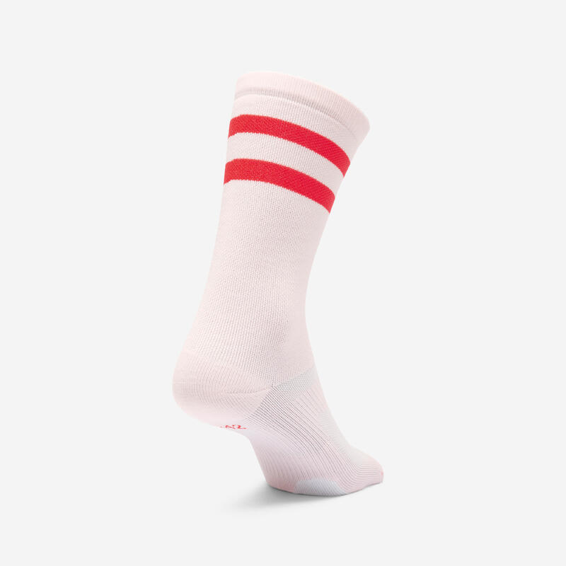 Chaussettes hautes de fitness x2, bandes roses et rouges