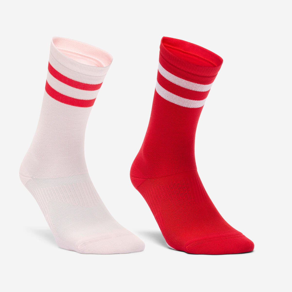 Chaussettes hautes de fitness x2, bandes roses et rouges