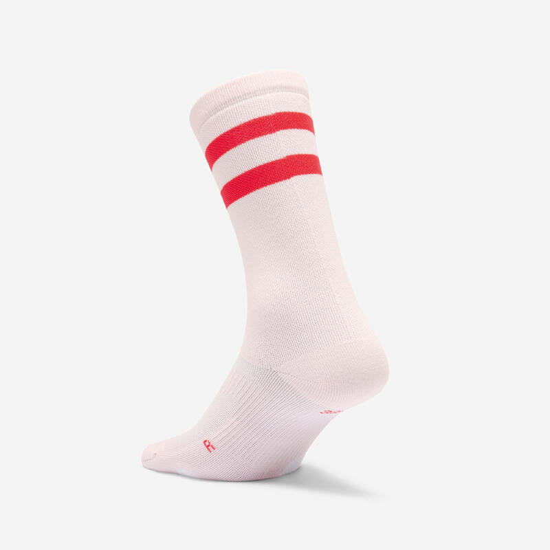 Chaussettes hautes de fitness x2, bandes roses et rouges