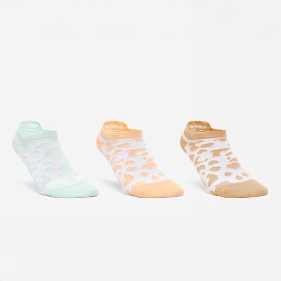 Chaussettes invisibles de fitness x3 femme, vert marron et orange