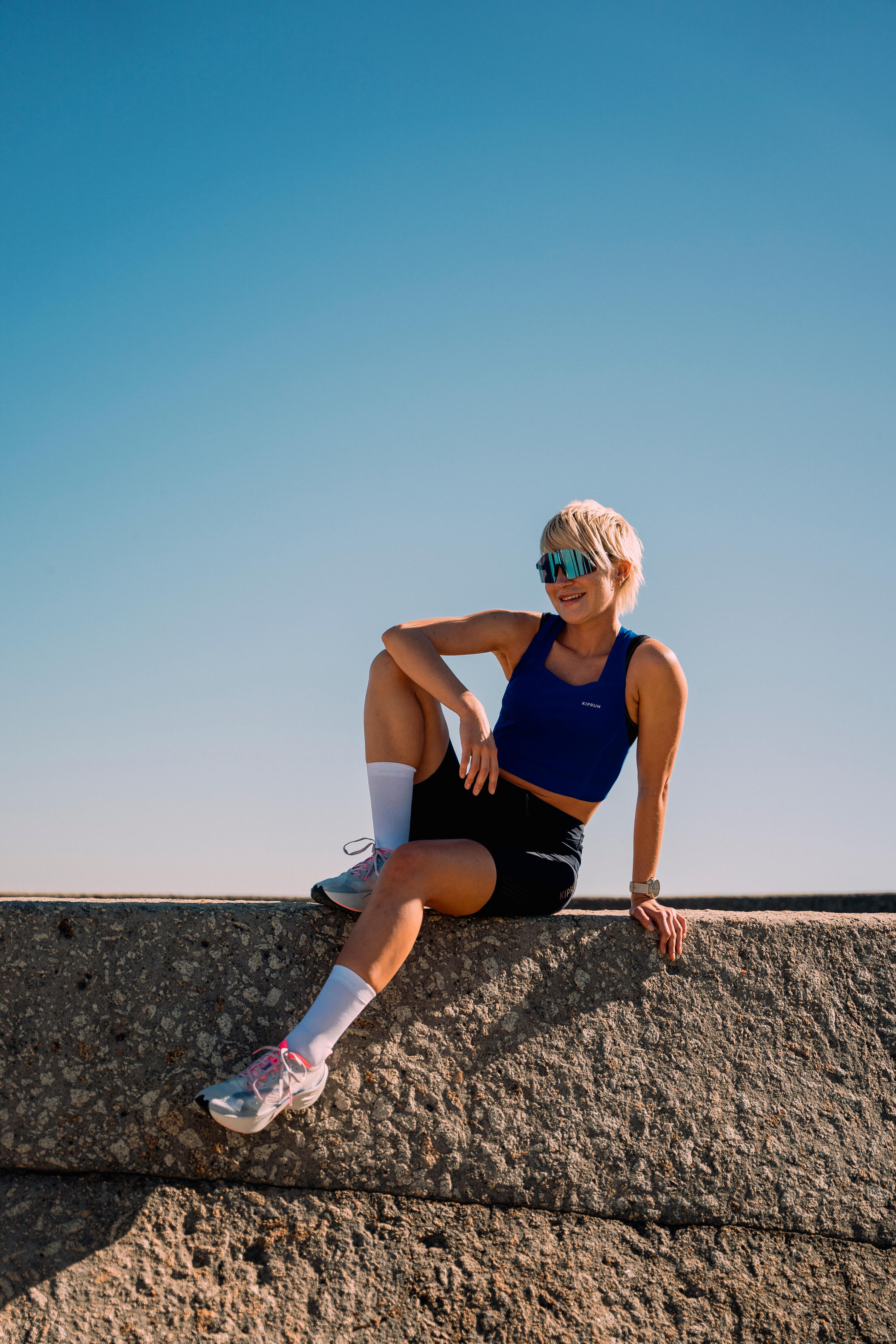 Short cycliste running femme - kiprun run 900 light bleu marine 11/13