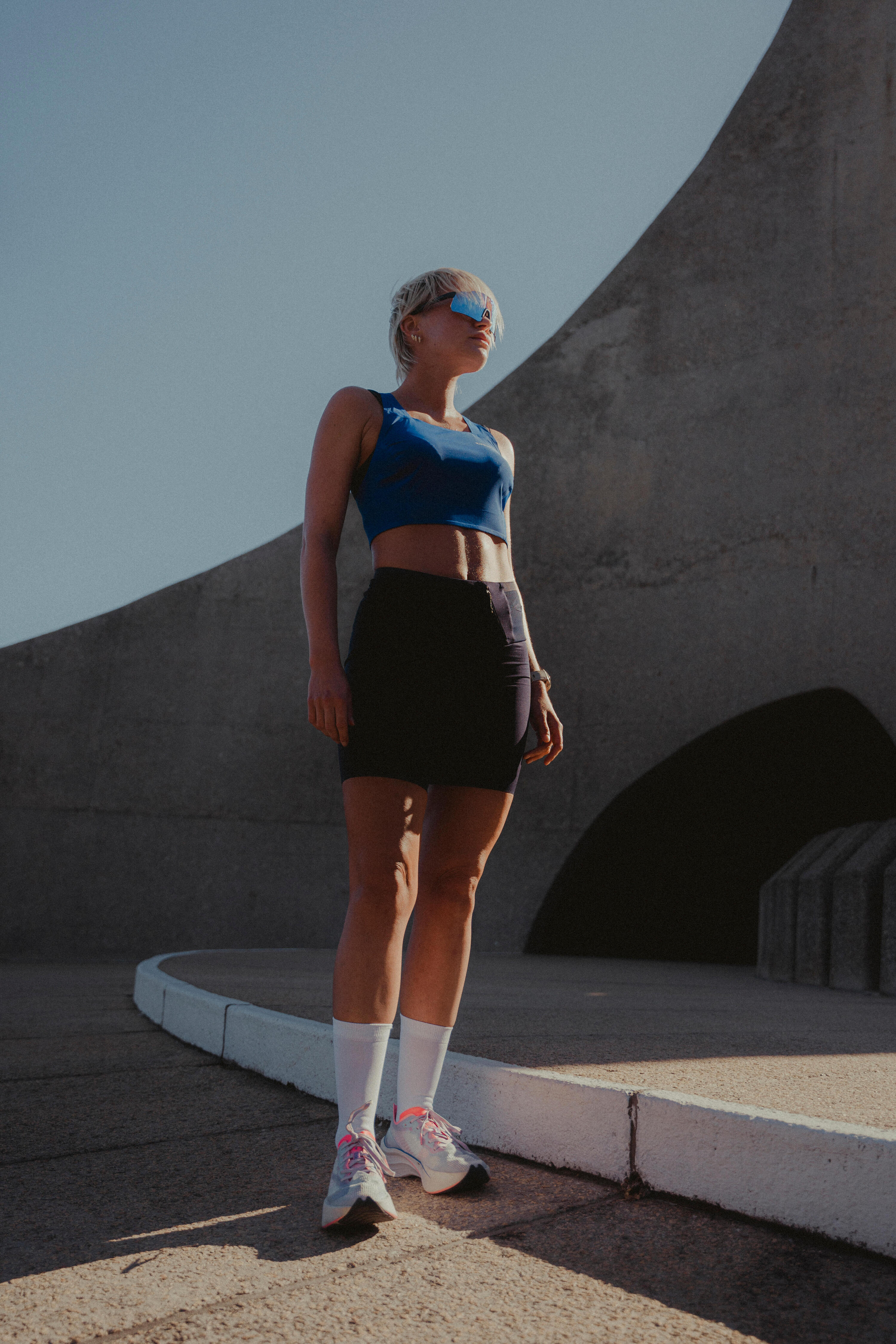 Short cycliste running femme - kiprun run 900 light bleu marine 12/13