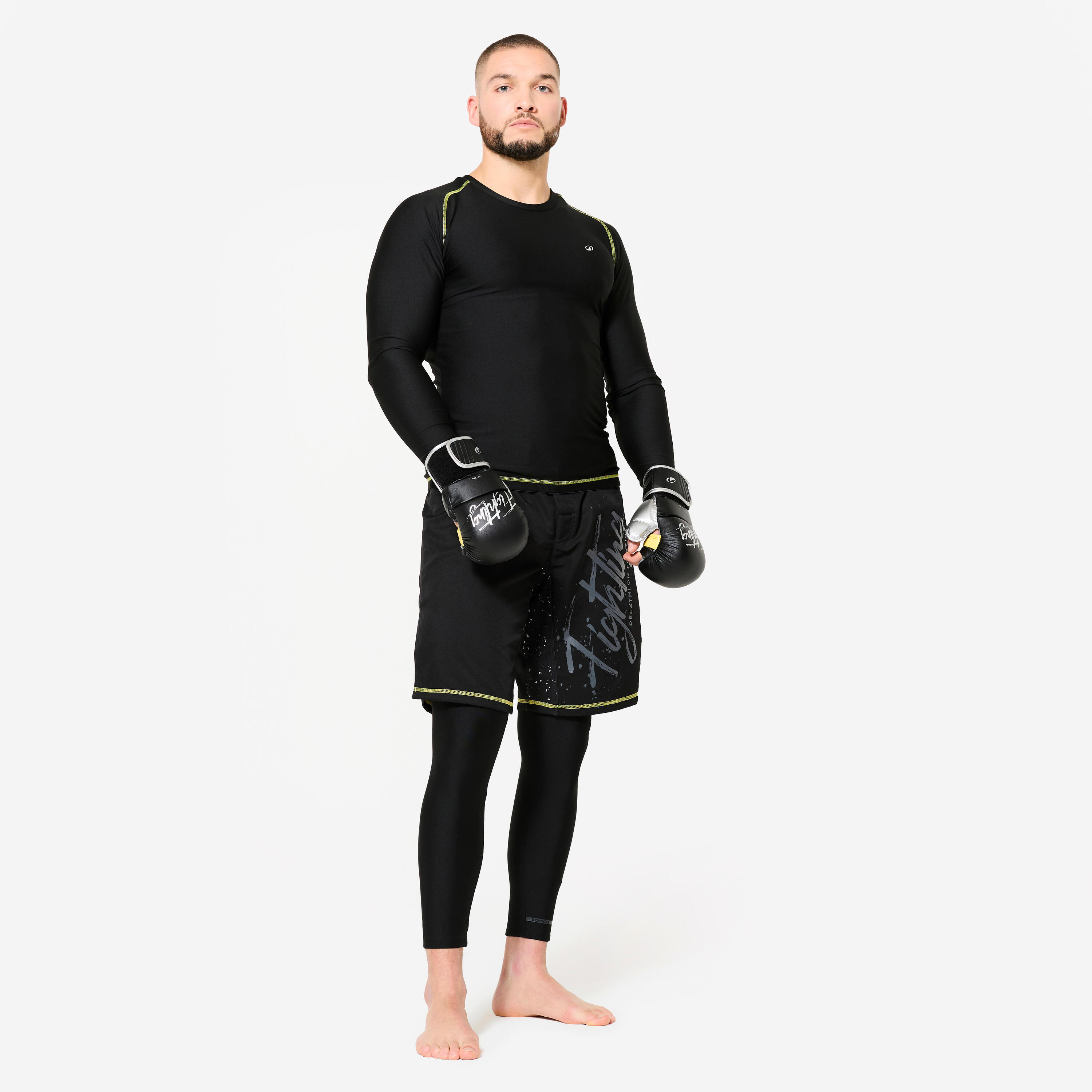 Men's MMA and Grappling Rashguard - Smoky Black/Yellow 4/5