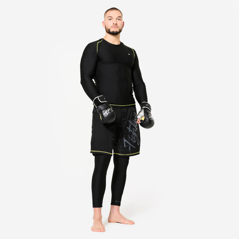 Bluză Rashguard pentru MMA și grappling, bărbați, negru-galben.