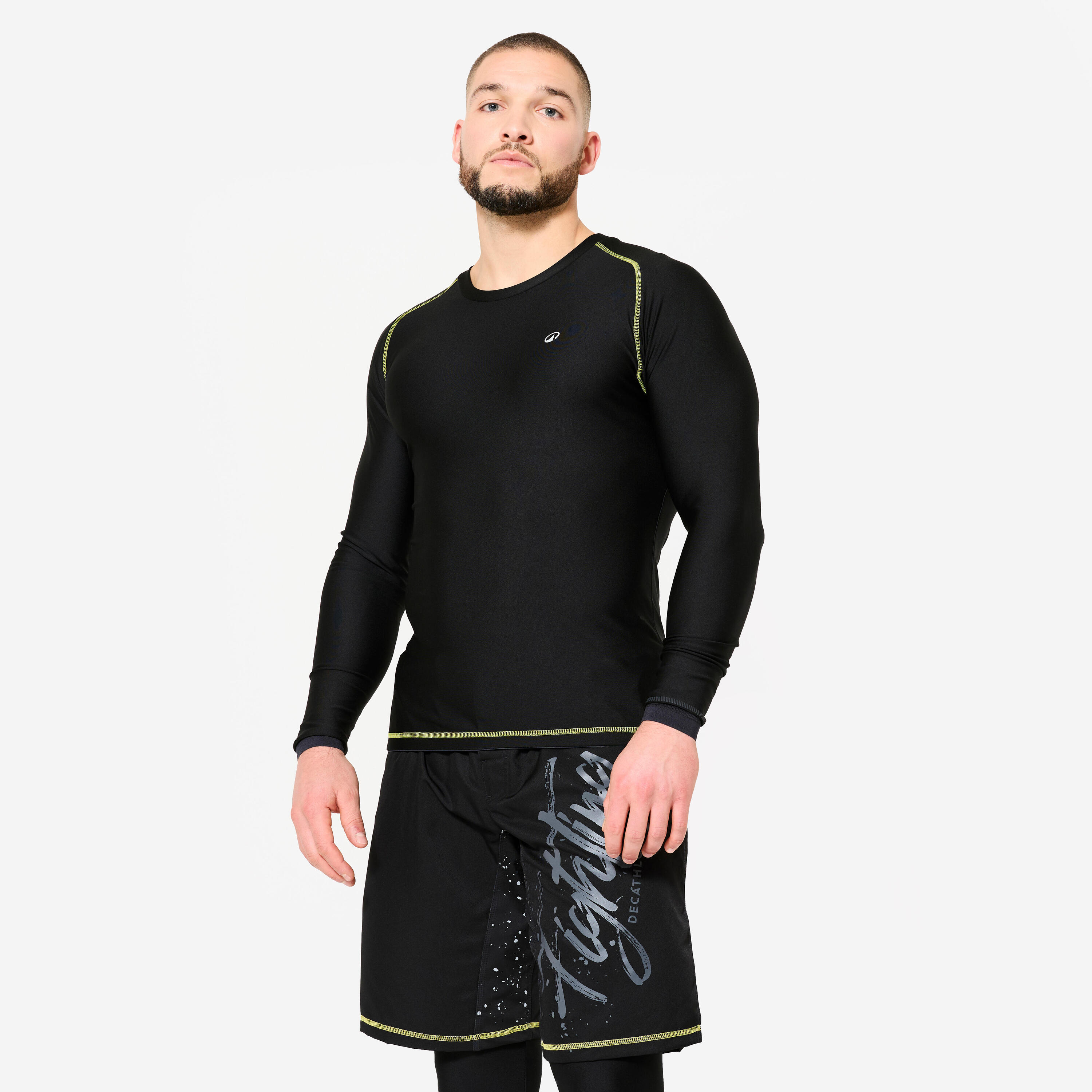 DOMYOS Men's MMA and Grappling Rashguard - Smoky Black/Yellow