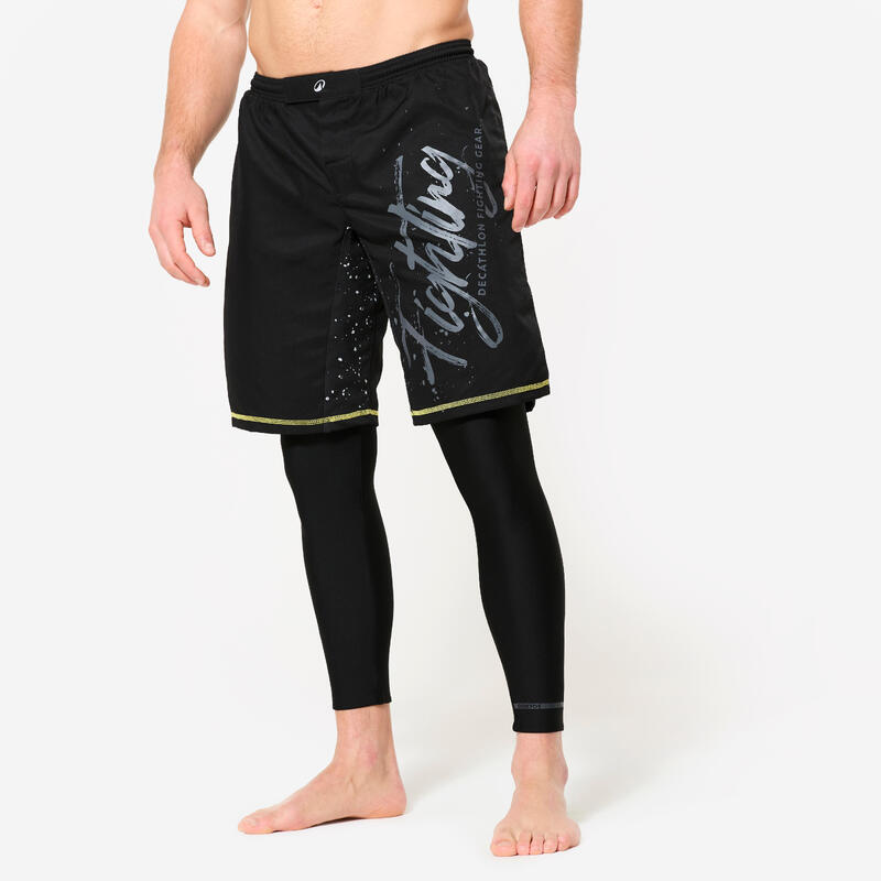 Short de MMA résistant homme, noir et jaune
