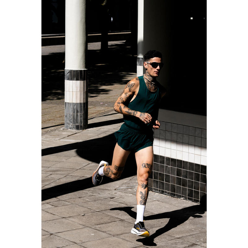 Șort 900 split cu slip integrat pentru alergare Kiprun, Verde Bărbați
