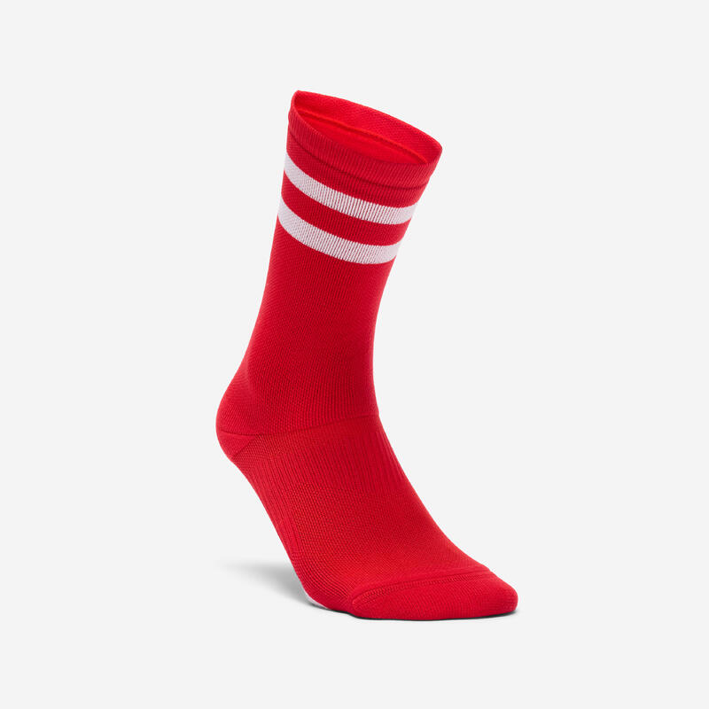 Chaussettes hautes de fitness x2, bandes roses et rouges