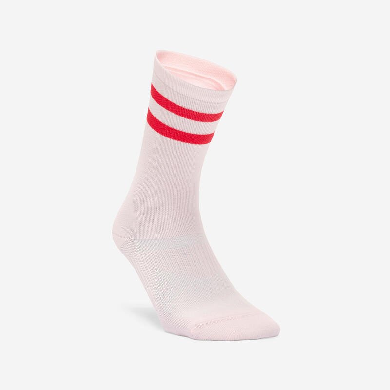 Chaussettes hautes de fitness x2, bandes roses et rouges