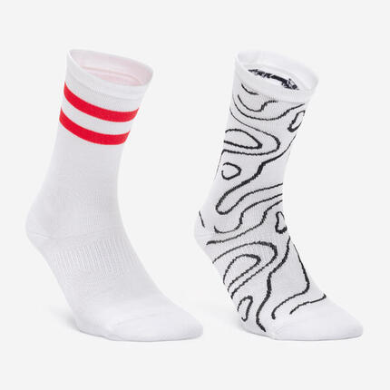 Chaussettes mi-hautes de fitness x2, grises et blanches