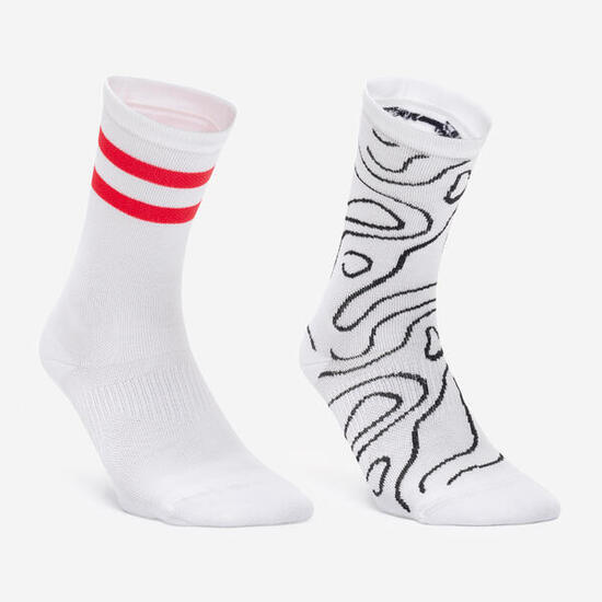 Chaussettes mi-hautes de fitness x2, blanches et roses