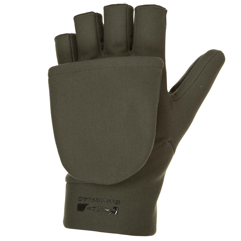 Guantes Caza Mitones 500 Manoplas Mitones Calidos Softshell Perlante Verde