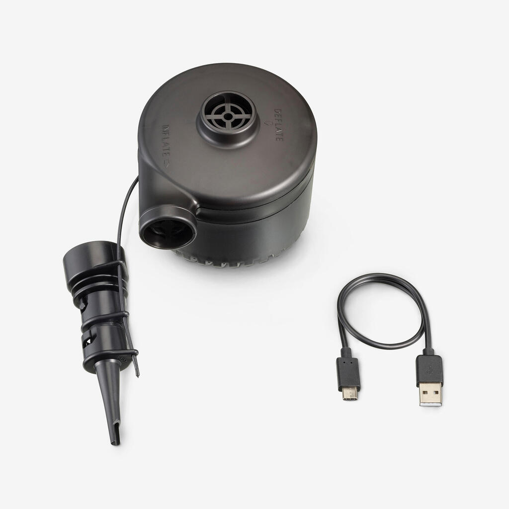 Electric pump for camping mattresses, on a battery, rechargeable via USB-C