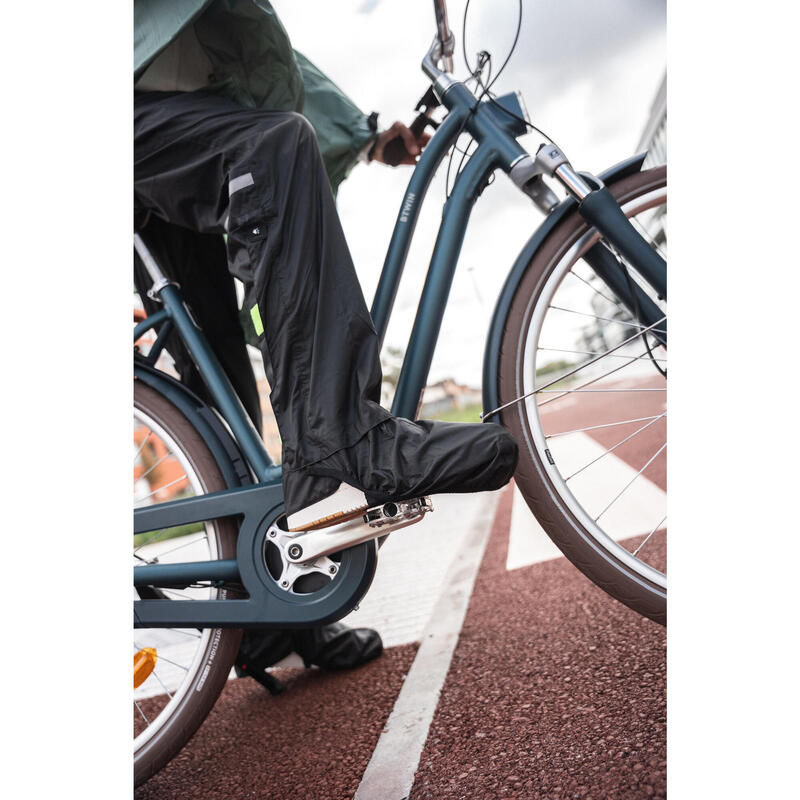 Surpantalon pluie vélo ville  avec couvre-chaussures intégrés 100, noir