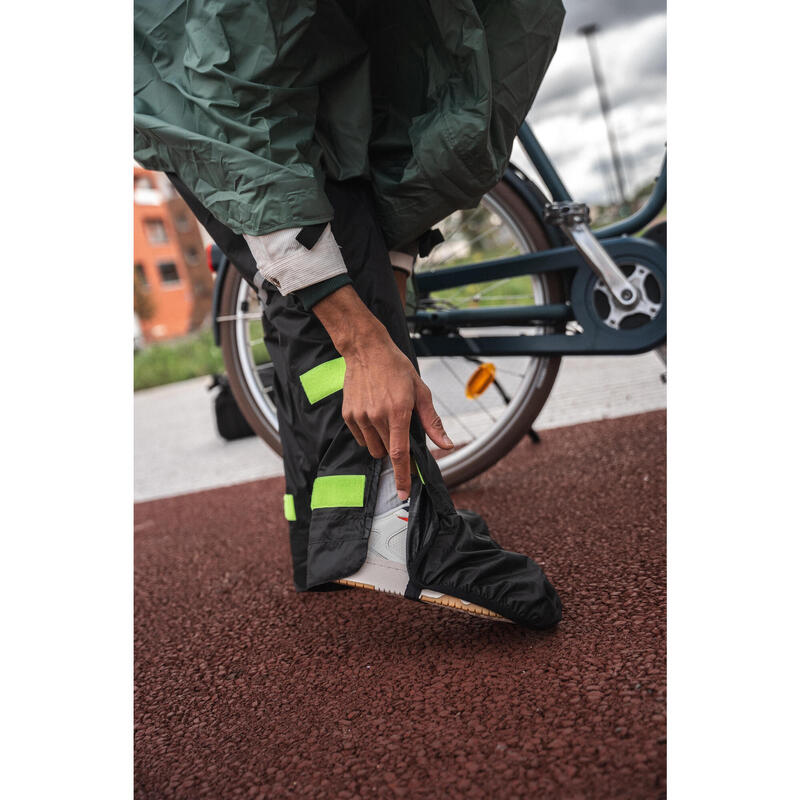 Surpantalon pluie vélo ville  avec couvre-chaussures intégrés 100, noir