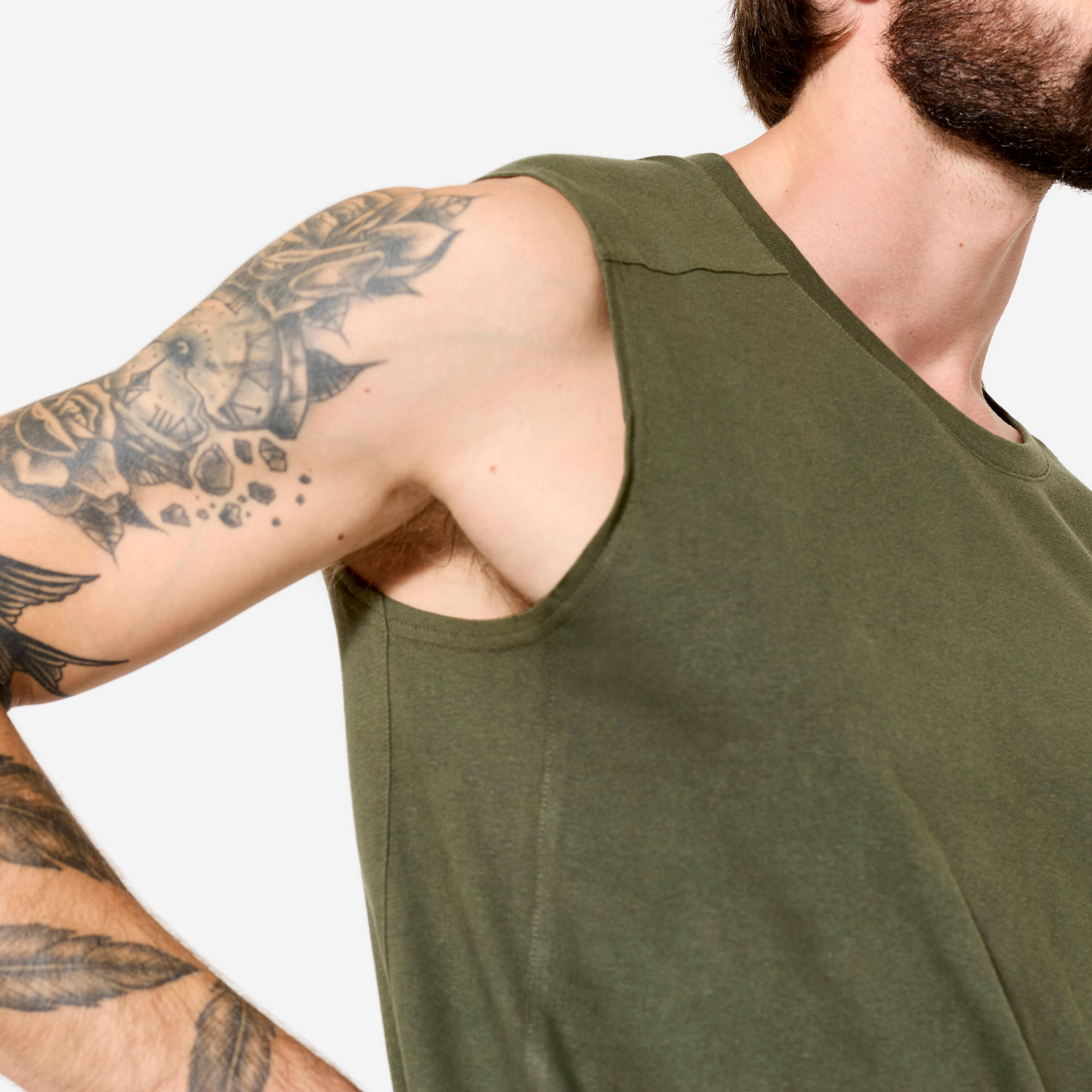 Men's Stretch Fitness Tank Top - Khaki Green -  4