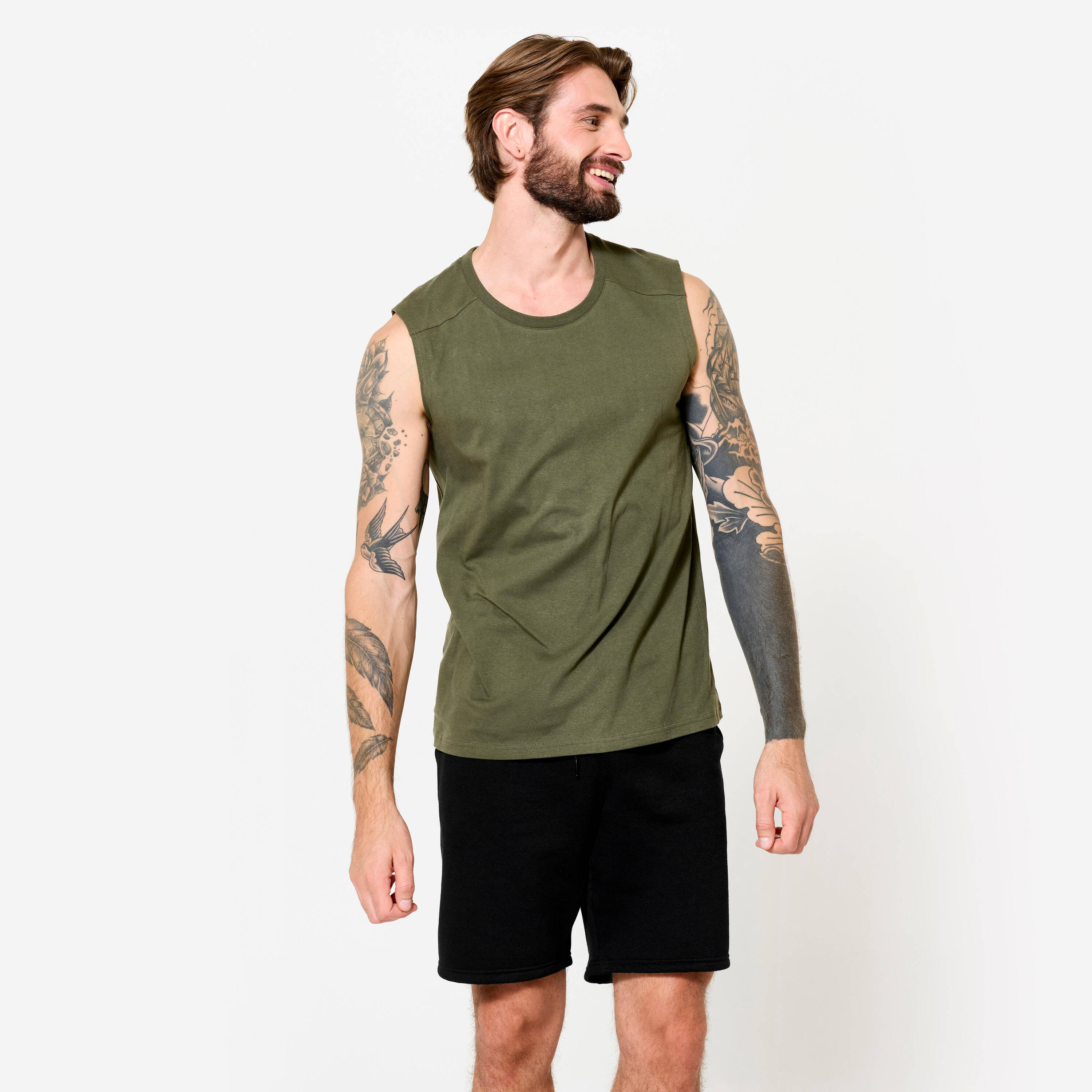 Men's Stretch Fitness Tank Top - Khaki Green -  1
