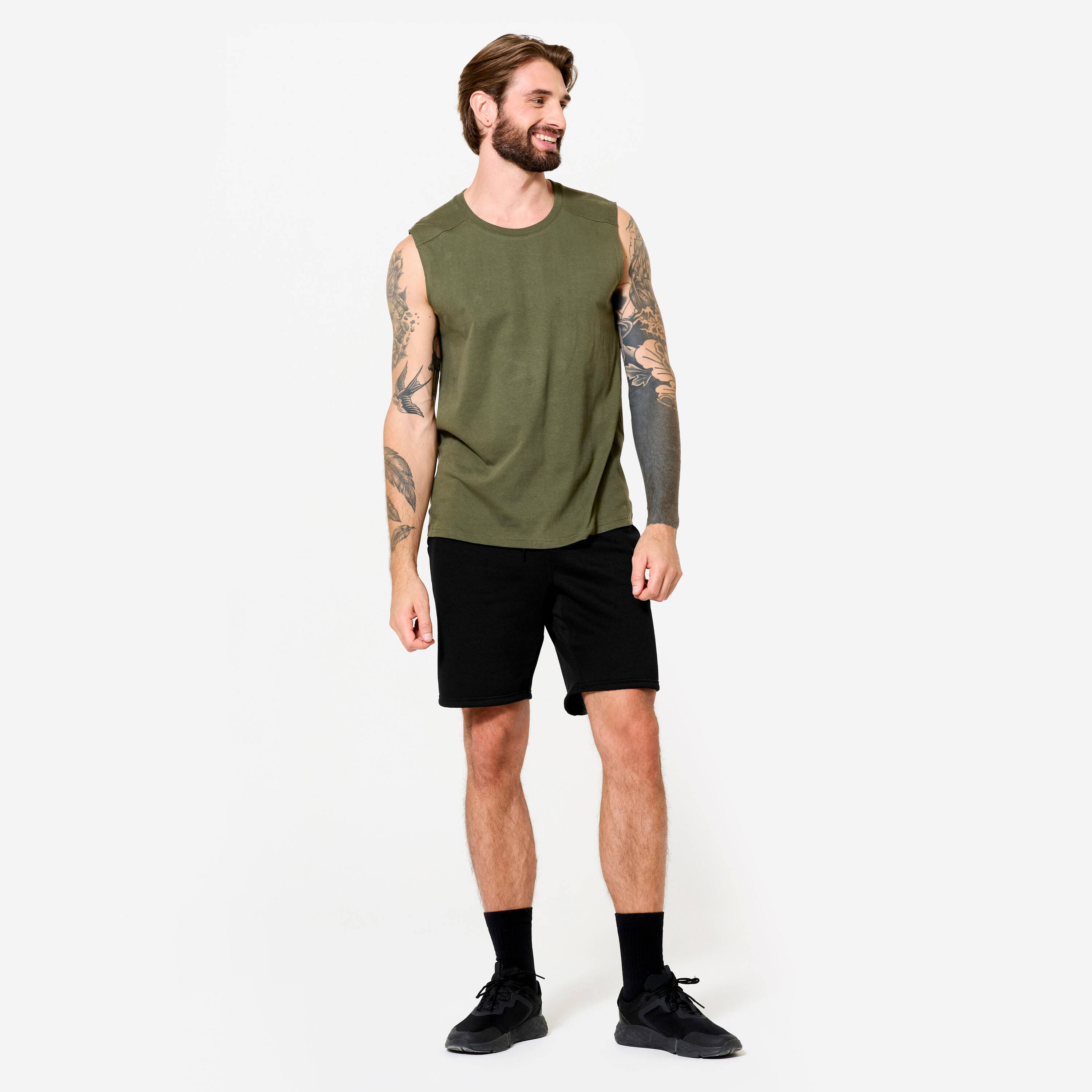 Men's Stretch Fitness Tank Top - Khaki Green -  3