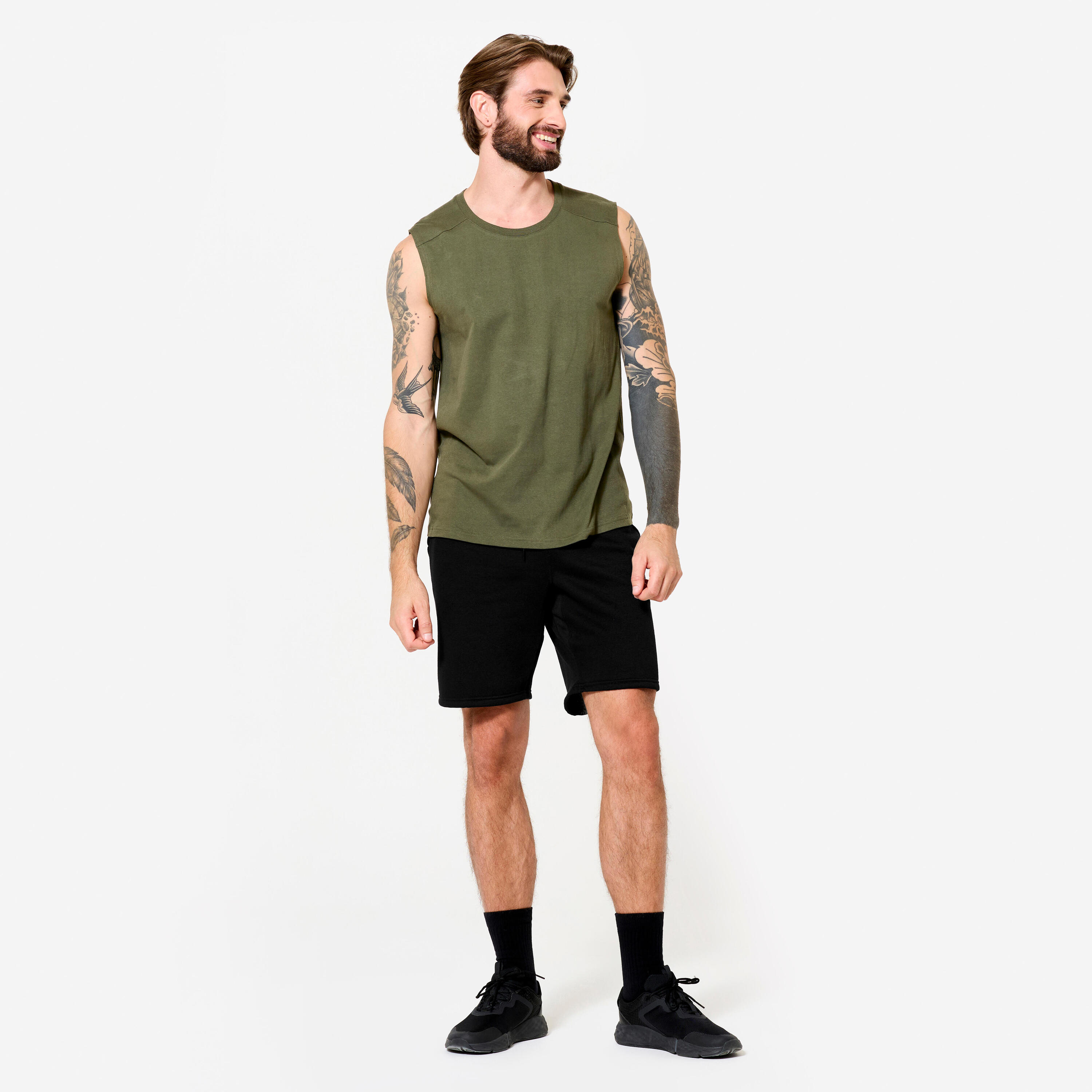 Canotta uomo palestra regular fit cotone verde militare 2/6