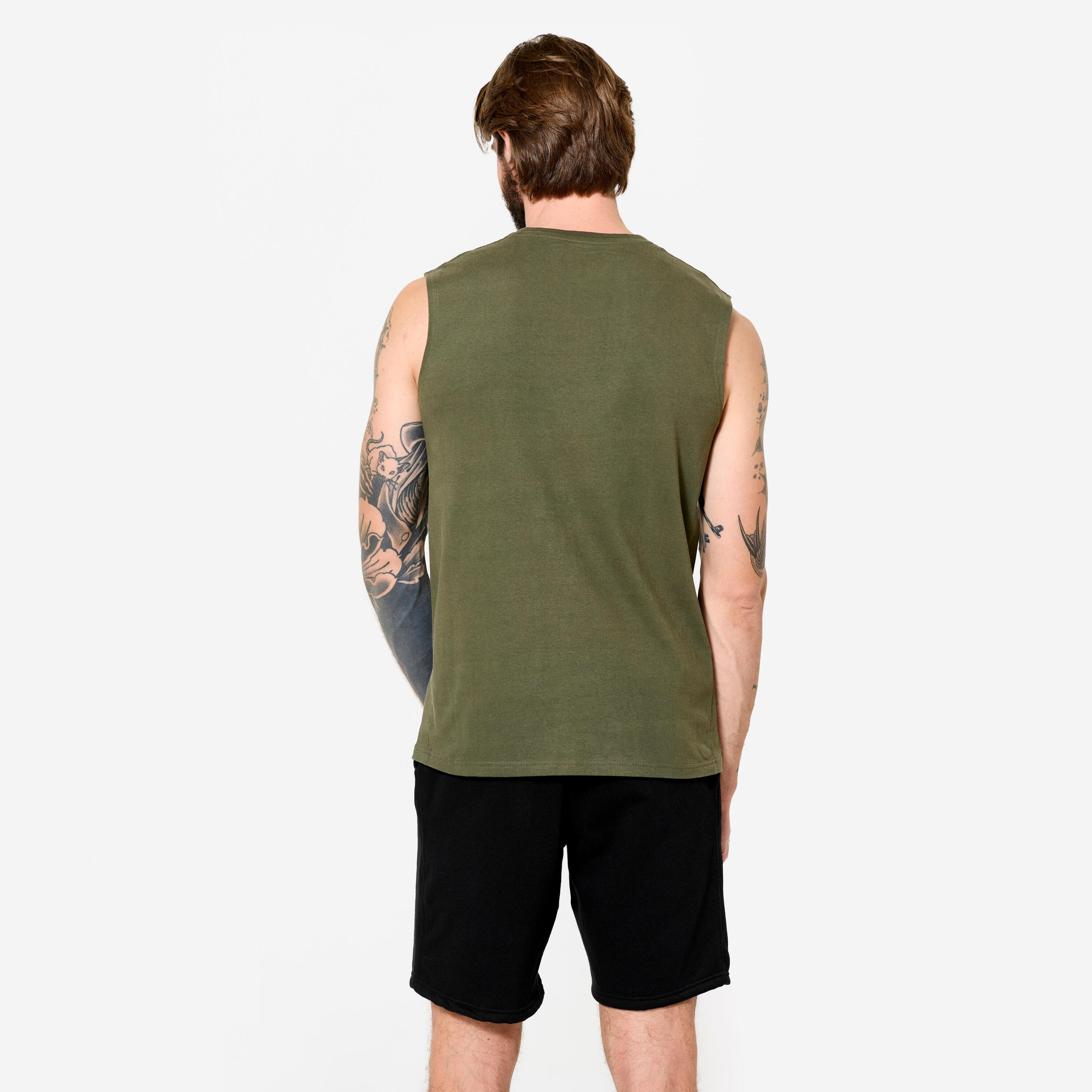 Canotta uomo palestra regular fit cotone verde militare 4/6