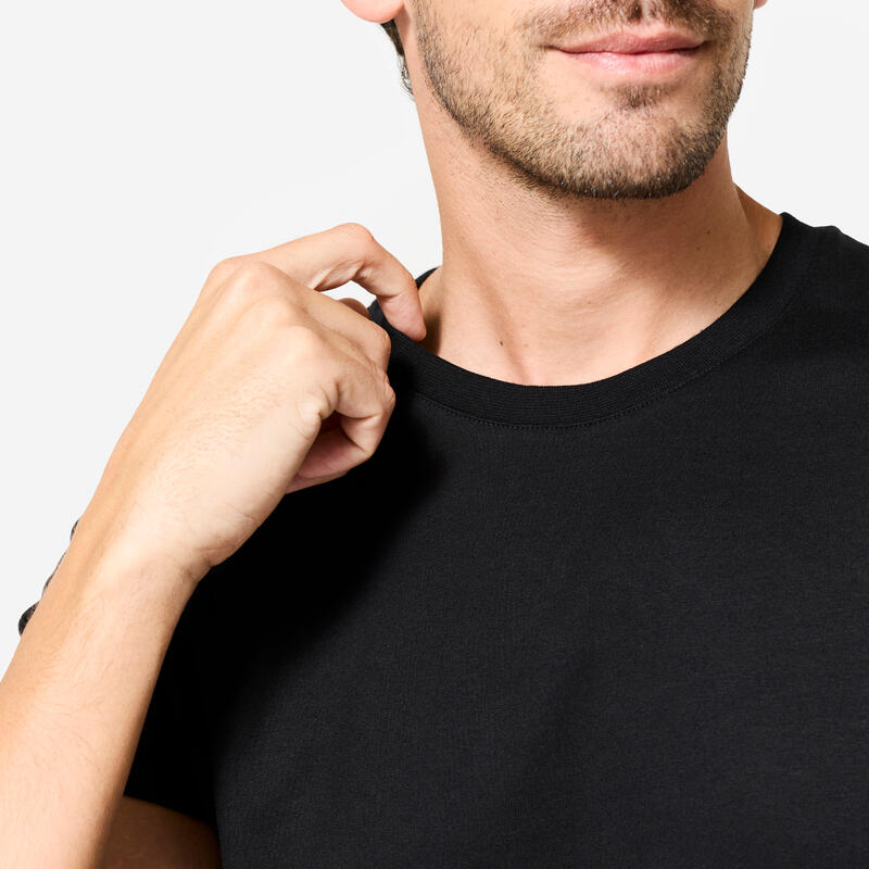 Tricou fitness bumbac 100 negru bărbați