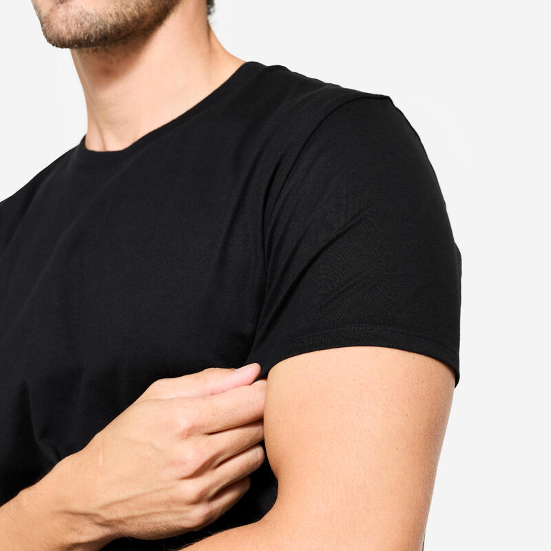 Tricou fitness bumbac 100 negru bărbați