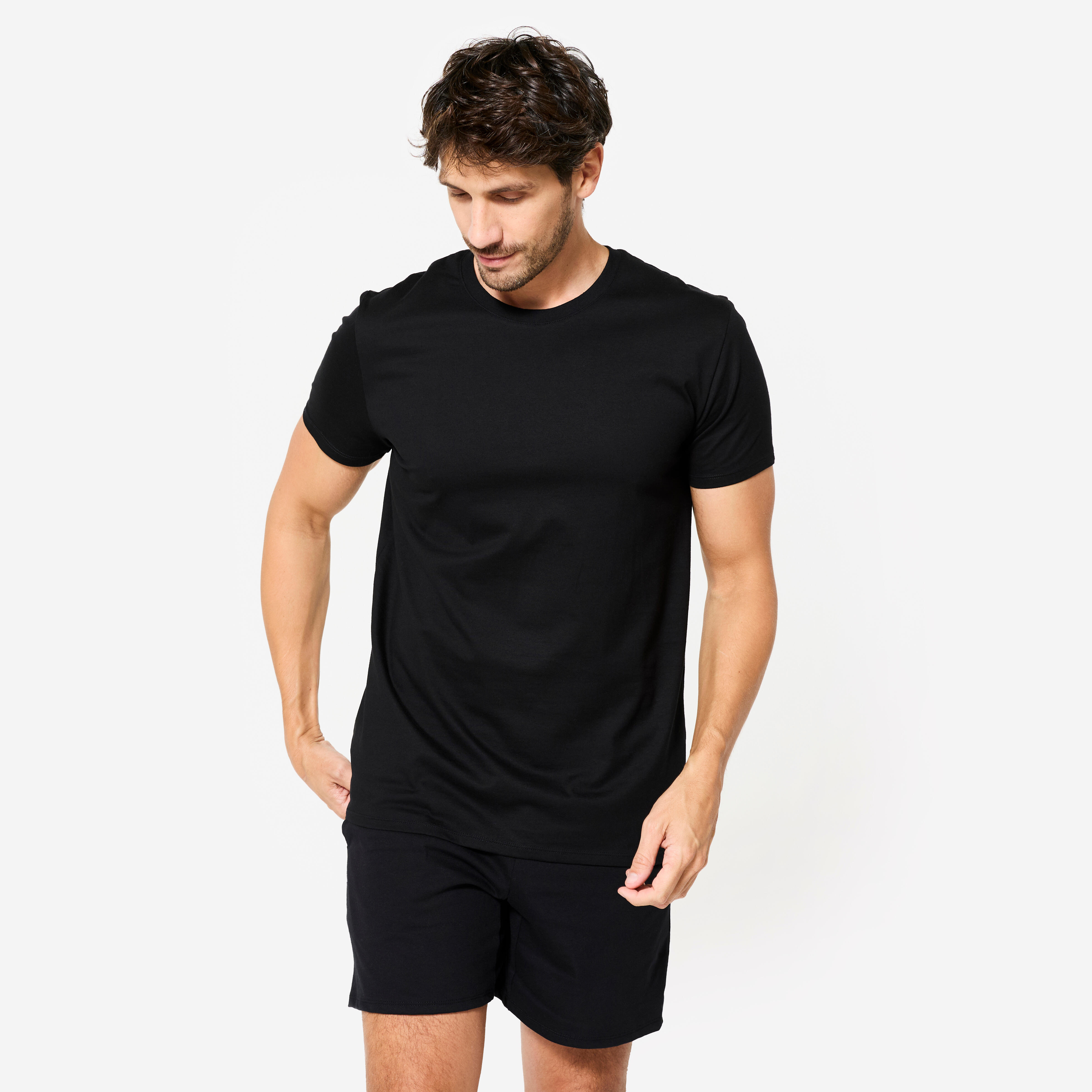 Tricou fitness bumbac 100 negru bărbați