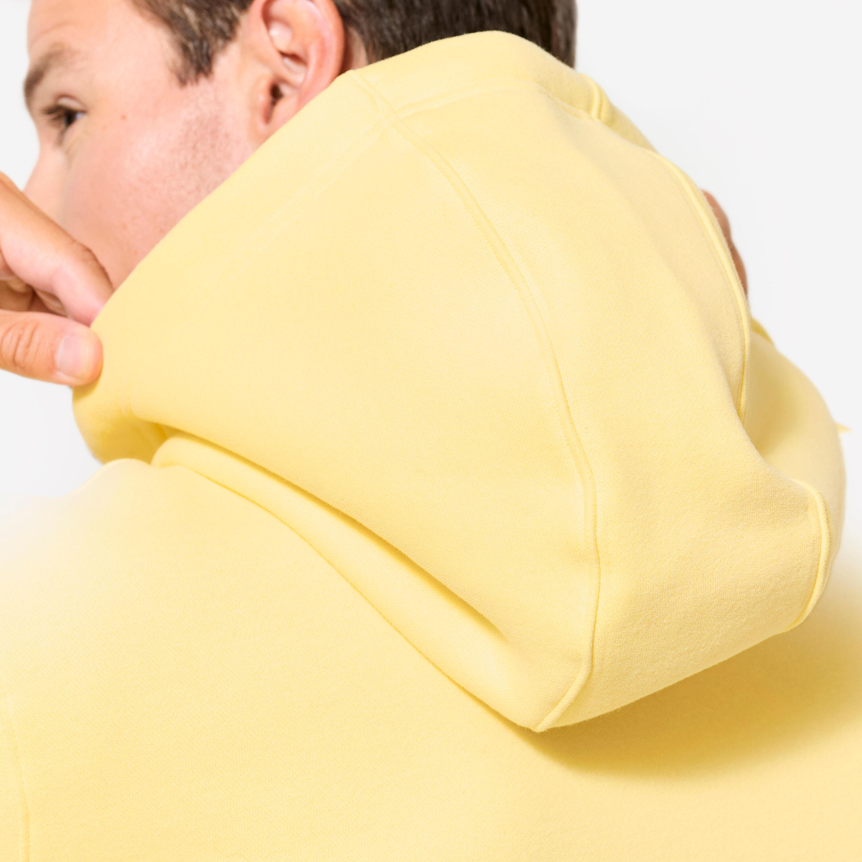 Felpa uomo palestra con cappuccio pesante gialla 6/9