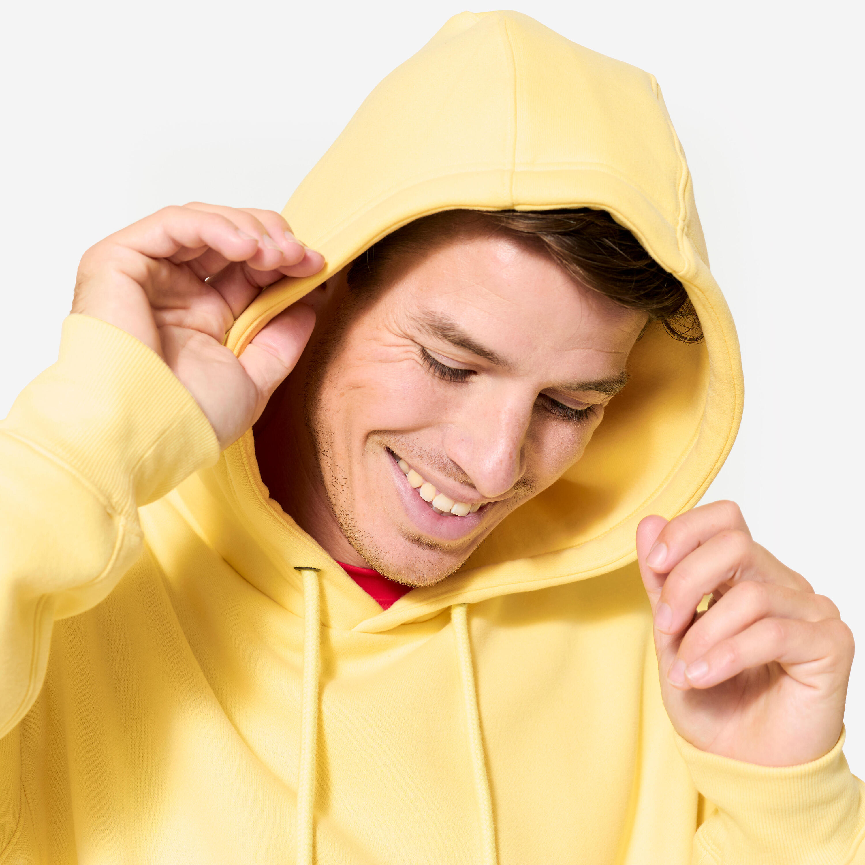 Felpa uomo palestra con cappuccio pesante gialla 5/9