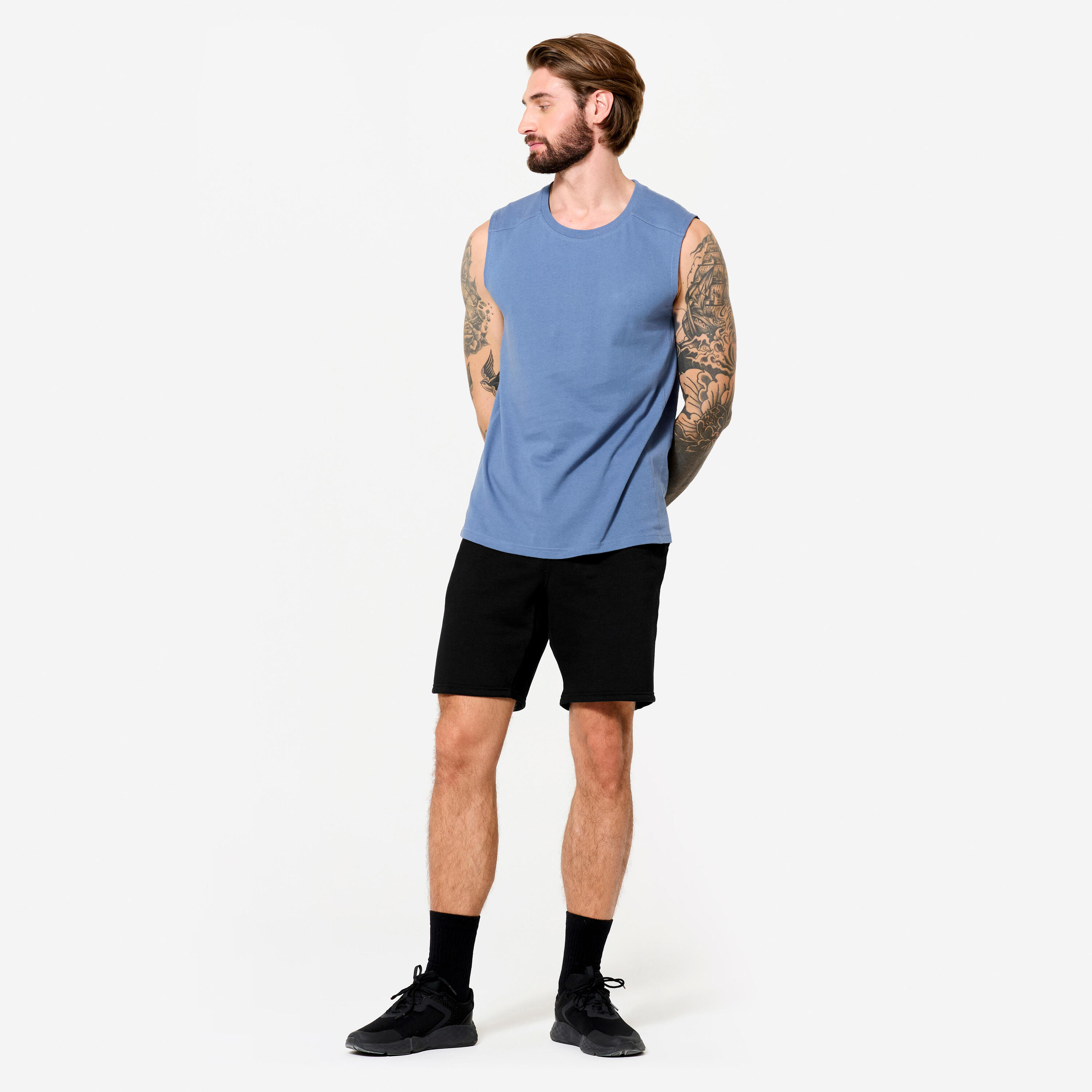 Rekbare tanktop voor fitness heren komeetblauw 2/6