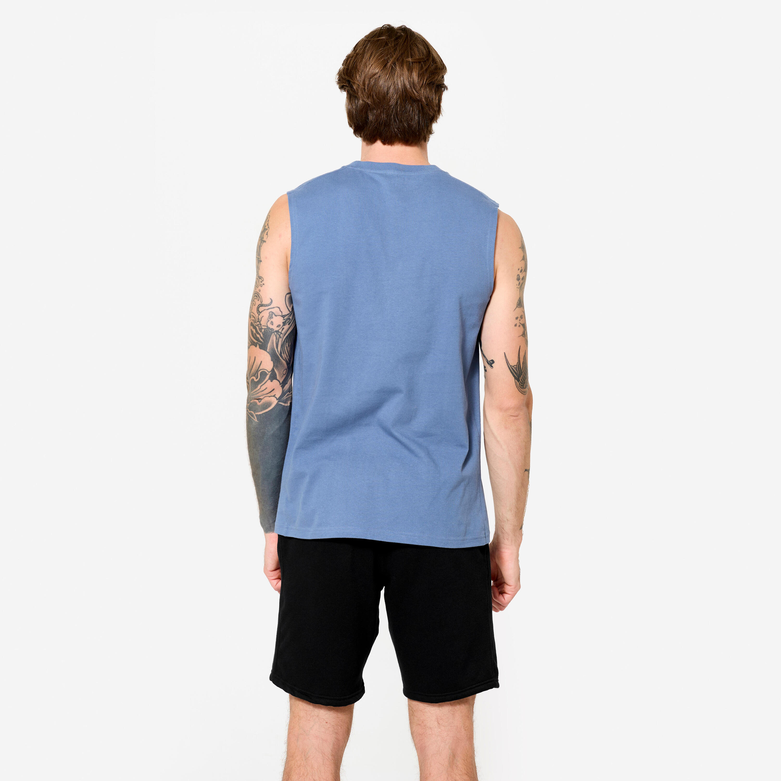 Rekbare tanktop voor fitness heren komeetblauw 4/6