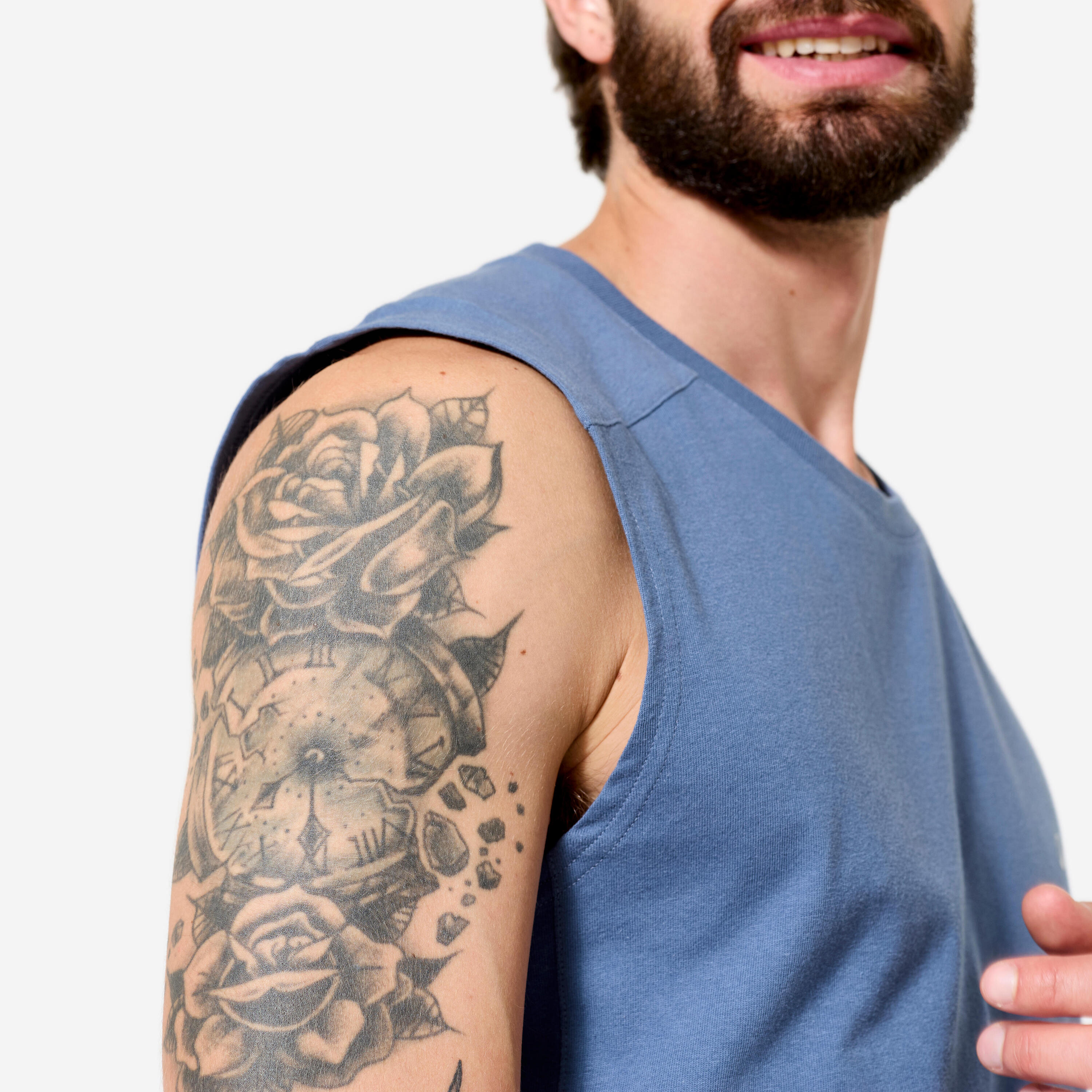 Rekbare tanktop voor fitness heren komeetblauw 5/6
