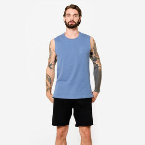 Camiseta sin mangas fitness 100% algodón hombre Domyos 500 azul