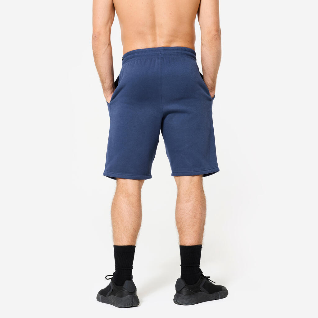 Men's Fleece Fitness Shorts with Pockets - Navy Blue