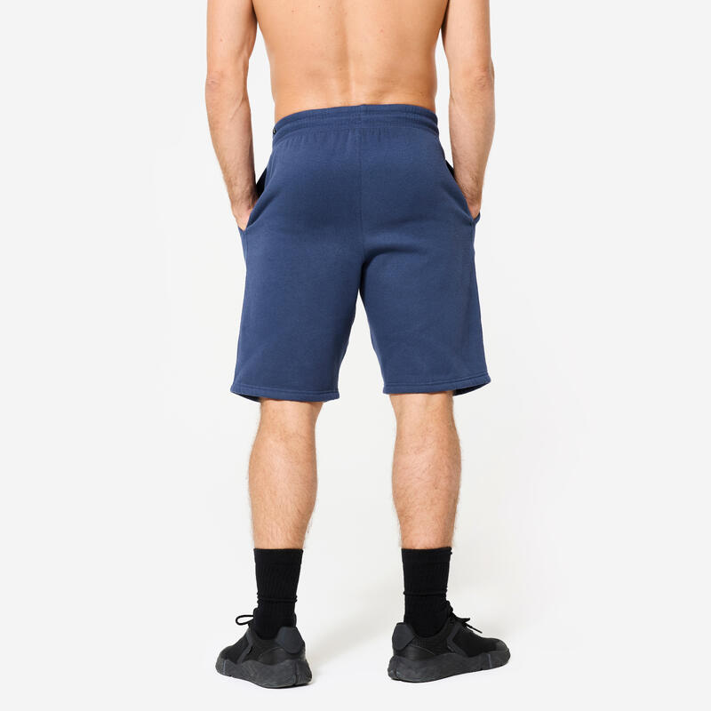 Short de fitness en molleton avec poches homme, bleu marine