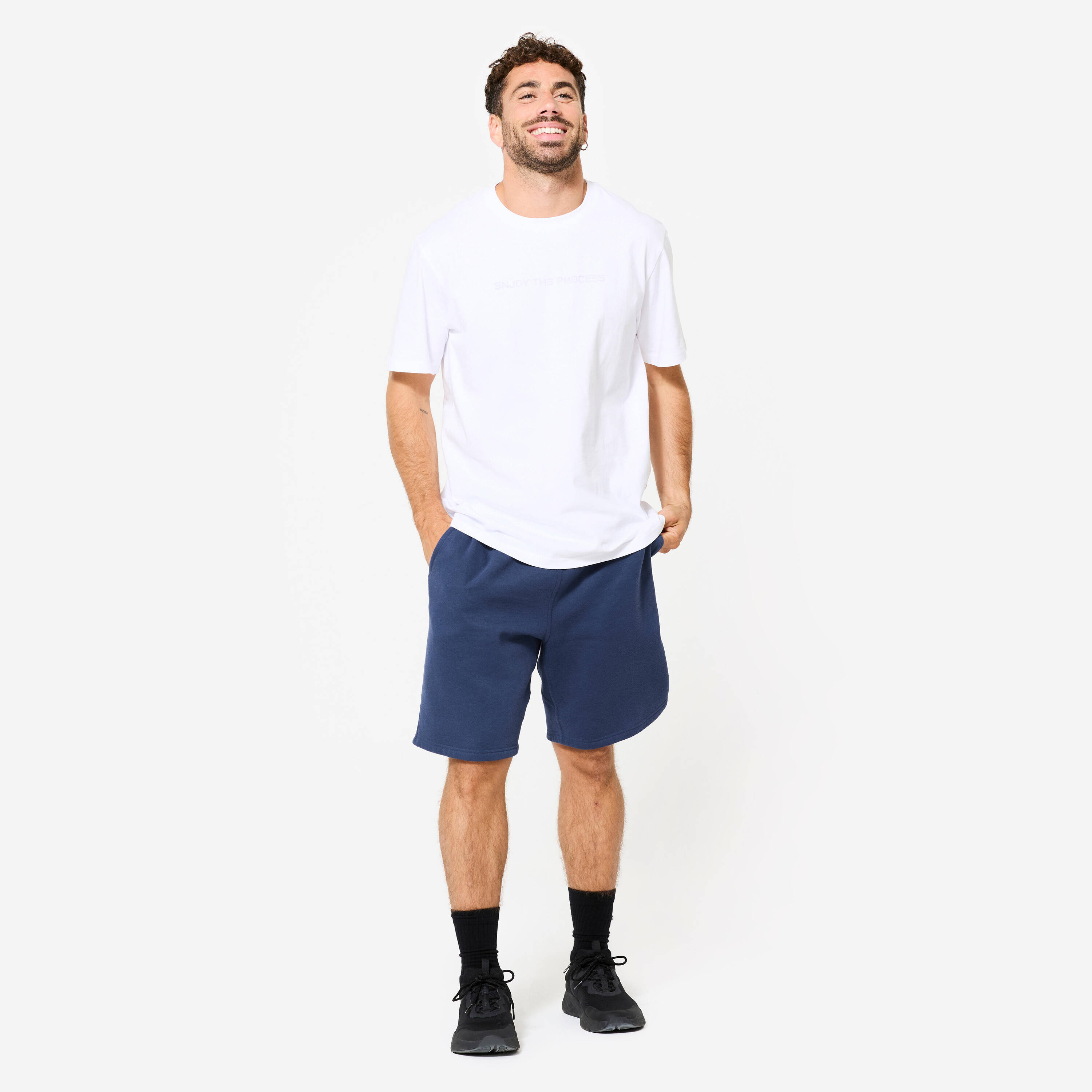 Men's Fleece Fitness Shorts with Pockets 500 - Navy Blue -  2