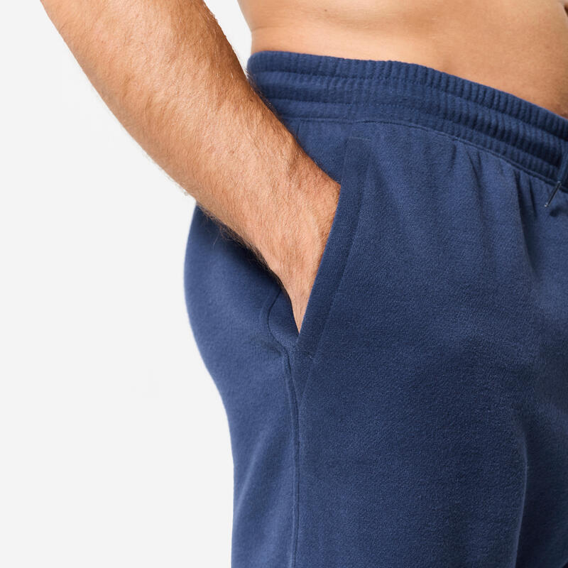 Short de fitness en molleton avec poches homme, bleu marine
