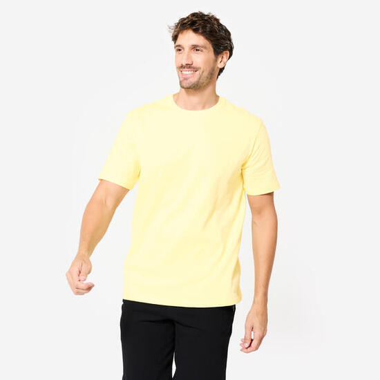 T-shirt fitness homme col rond manches courtes, jaune pastel